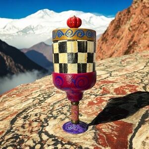 Colorful Checkered Trinket Jar with Swirl Designs Mackenzie Child Inspired.